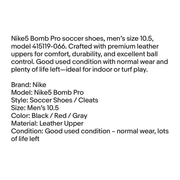 Nike5 Bomb Pro Soccer Cleats Men’s 10.5 415119-066 Leather - Picture 8 of 8